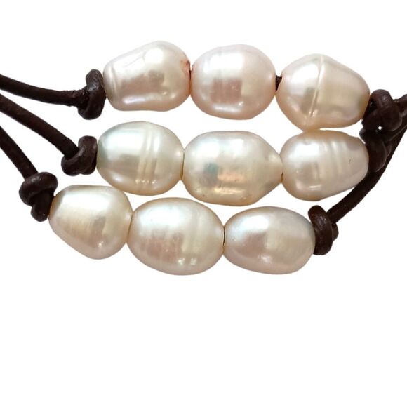 Fresh Water Pearl Bracelet Corded Brown Multi Strand Coastal Beach Adjustable. - Picture 3 of 16